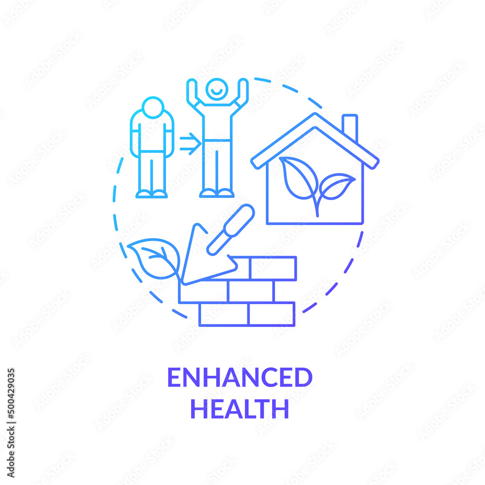 Enhanced health blue gradient concept icon. Benefit of sustainable architecture abstract idea thin line illustration. Healthy lifestyle. Isolated outline drawing. Myriad Pro-Bold font used