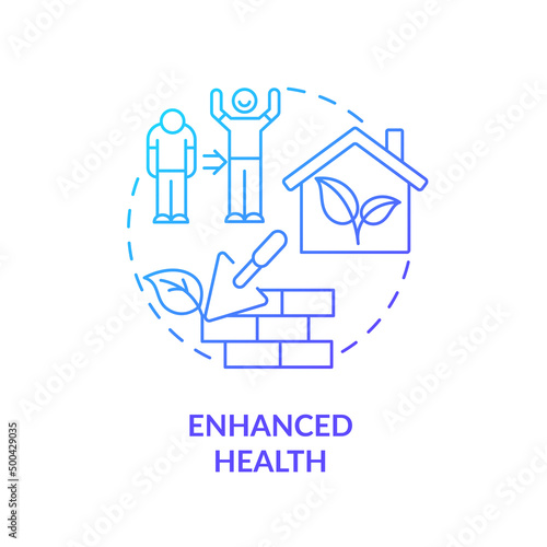 Enhanced health blue gradient concept icon. Benefit of sustainable architecture abstract idea thin line illustration. Healthy lifestyle. Isolated outline drawing. Myriad Pro-Bold font used