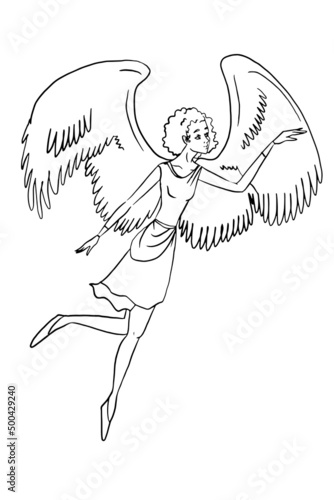 Greek mythology Gods, Nike ,angel,illustration ,white background,line drawing. photo