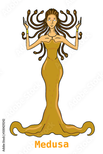 Greek mythology Gods, Medusa,illustration ,white background,line drawing.