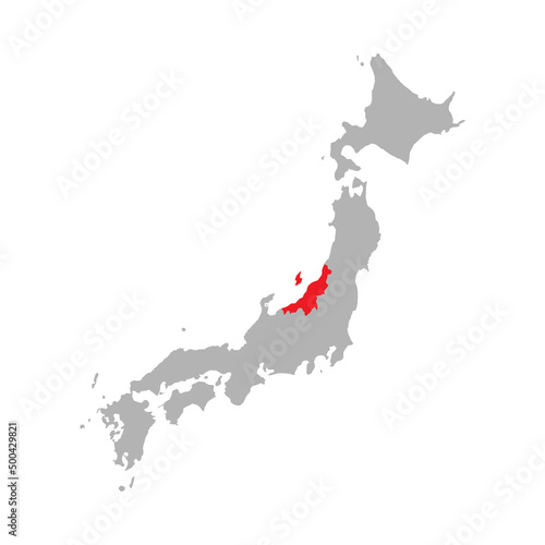 Niigata prefecture highlighted on the map of Japan