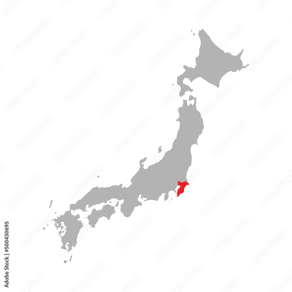 Chiba prefecture highlighted on the map of Japan