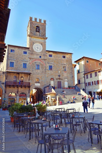 cityscape of the historic village of Cortona of Etruscan origins in the province of Arezzo in Tuscany, Italy