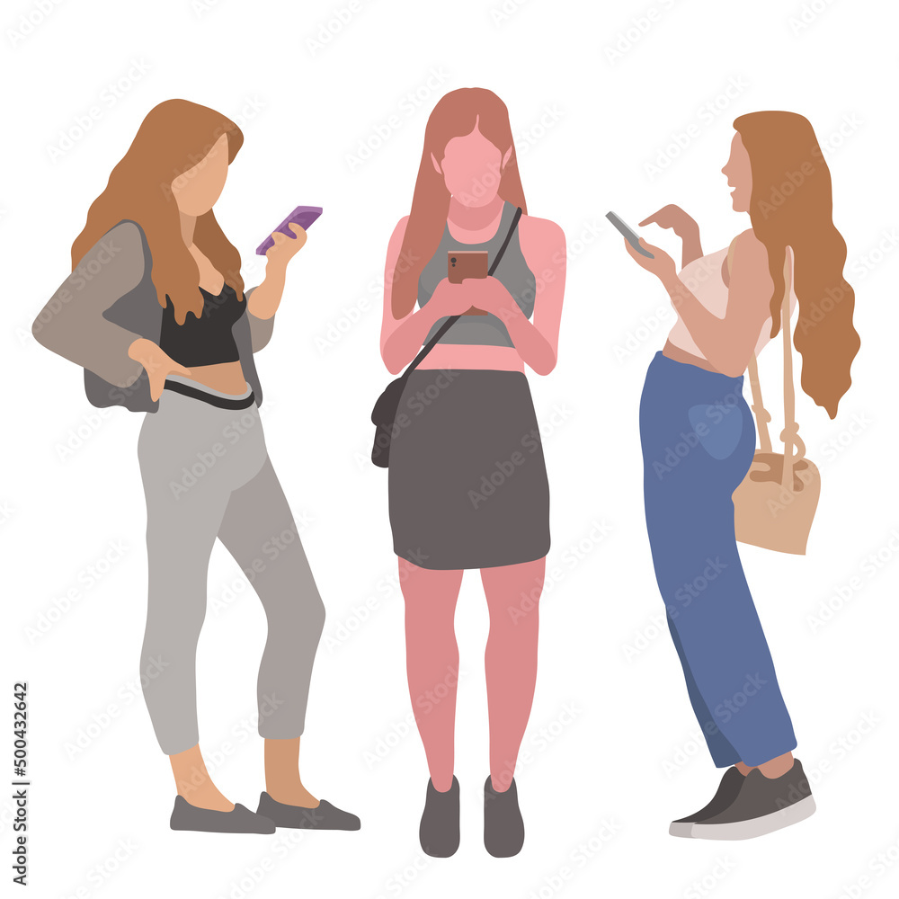 Young girls use phones. Chatting and texting on smartphones. Young girls use phones. Chatting and texting on smartphones.