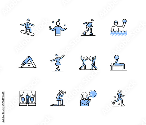 Active hobbies - modern line design style icons set