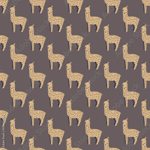 Cheerful alpaca seamless pattern. Background with funny llama in doodle style for fabric.
