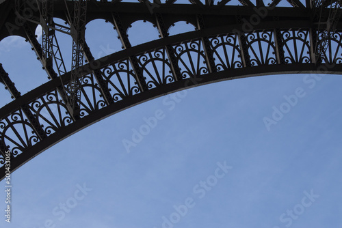 Paris, France: details of the Art Nouveau friezes of The Eiffel Tower, metal tower completed in 1889 for the Universal Exposition and became the most famous monument in Paris  © Naeblys