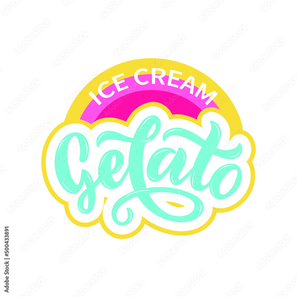 Gelato ice cream hand drawn text. Modern brush calligraphy, lettering typography. Template for cafe menu. Design for logo, badge, label, emblem, stamp. Vector illustration isolated on white background Gelato ice cream hand drawn text. Modern brush calligraphy, lettering typography. Template for cafe menu. Design for logo, badge, label, emblem, stamp. Vector illustration isolated on white background