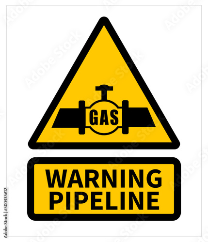 Gas pipeline marker post. Warning triangle sign.