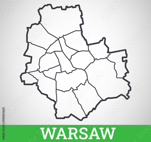 Simple outline map of Warsaw, Poland. Vector graphic illustration.