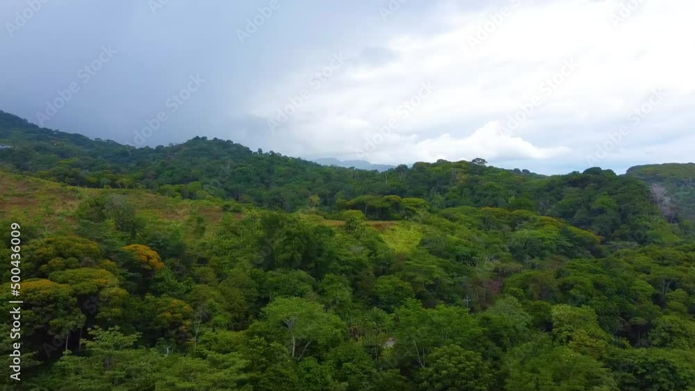 Aerial drone shot of nature, tropical forest area, and beach ocean Aerial drone shot of nature, tropical forest area, and beach ocean