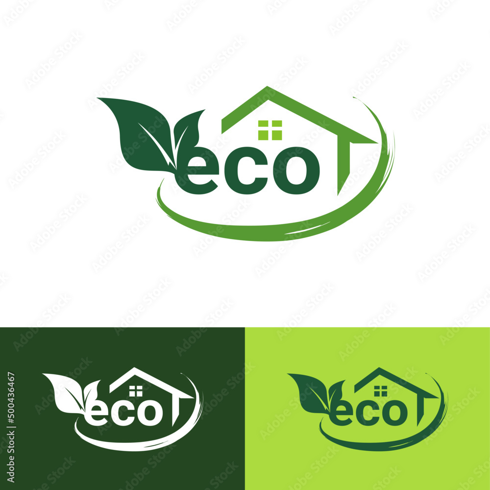 Home Eco Leaf Label. Logos of green leaf ecology nature icon vector Home Eco Leaf Label. Logos of green leaf ecology nature icon vector