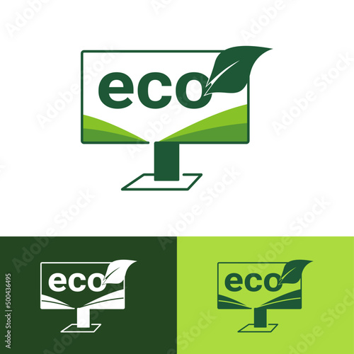 Monitor Eco Leaf Label. Logos of green leaf ecology nature icon vector
