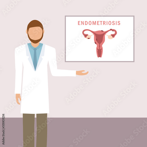 male doctor is speeking about endometriosis womens health anatomy info graphic