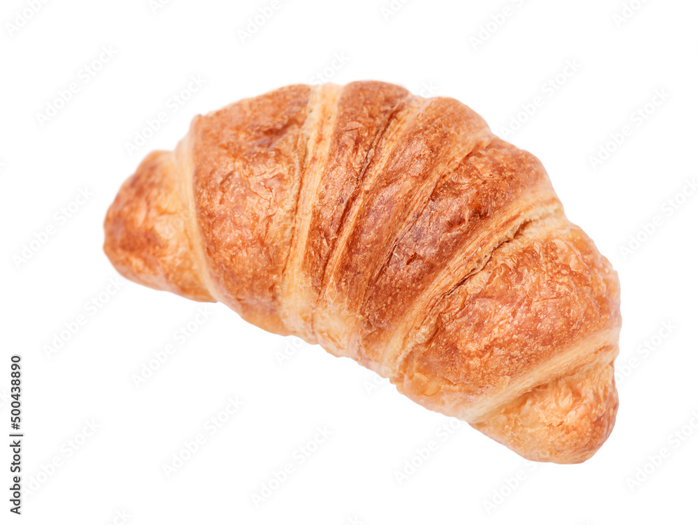 French pastry closeup croissant one isolated on white background. French pastry closeup croissant one isolated on white background.