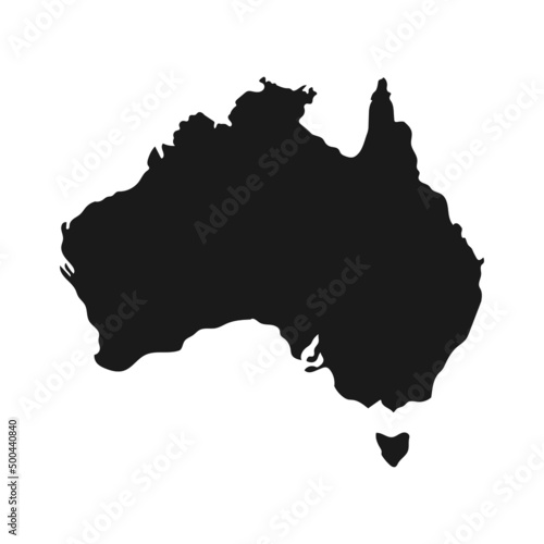 Australia map with black color isolated on white background. Vector illustration simplified world map. Generalized image of the continent Australia.
