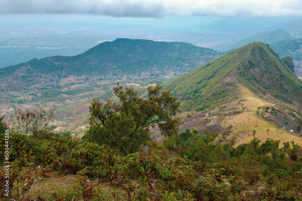 Aerial view of mountains against valley at Mount Mtelo in West Pokot, Kenya Aerial view of mountains against valley at Mount Mtelo in West Pokot, Kenya
