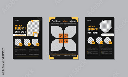 food flyer for restaurant menu card design, cooking recipe for fast food, burger or cocktail party, food poster business flyer template
