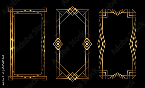 Gold vertical vector frames Art Deco style. Lux golden borders with empty place