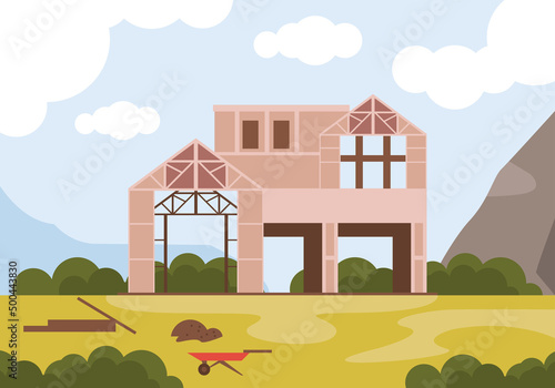 construction house with wheelbarrow
