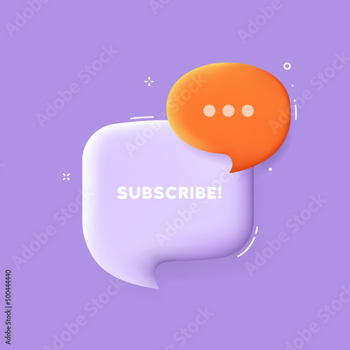 Subscribe. Speech bubble with Subscribe text. 3d illustration. Pop art style. Vector line icon for Business and Advertising