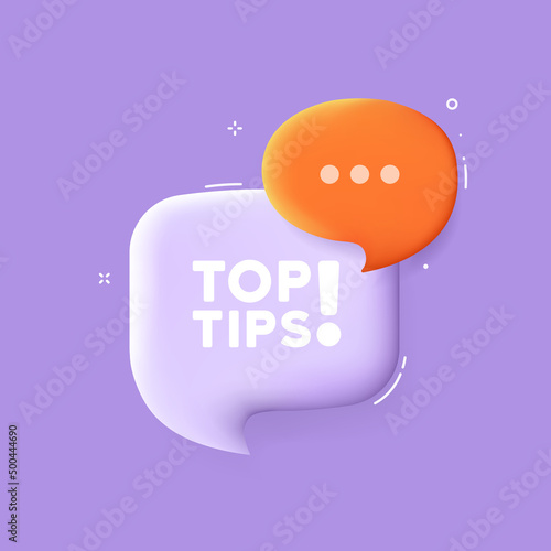 Top tips. Speech bubble with top tips text. 3d illustration. Pop art style. Vector line icon for Business and Advertising