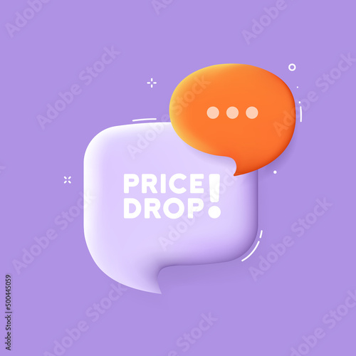 Price drop. Speech bubble with Price drop text. 3d illustration. Pop art style. Vector line icon for Business and Advertising