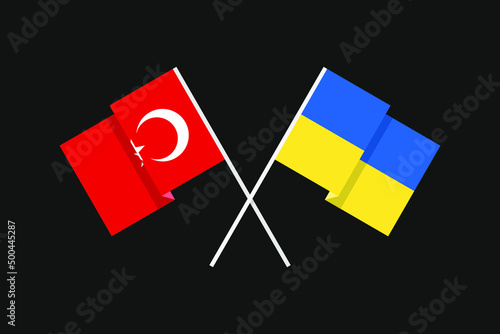 Flags of European countries Ukraine and Turkey in national colors. Help and support from friendly countries. Flat minimal graphic design.