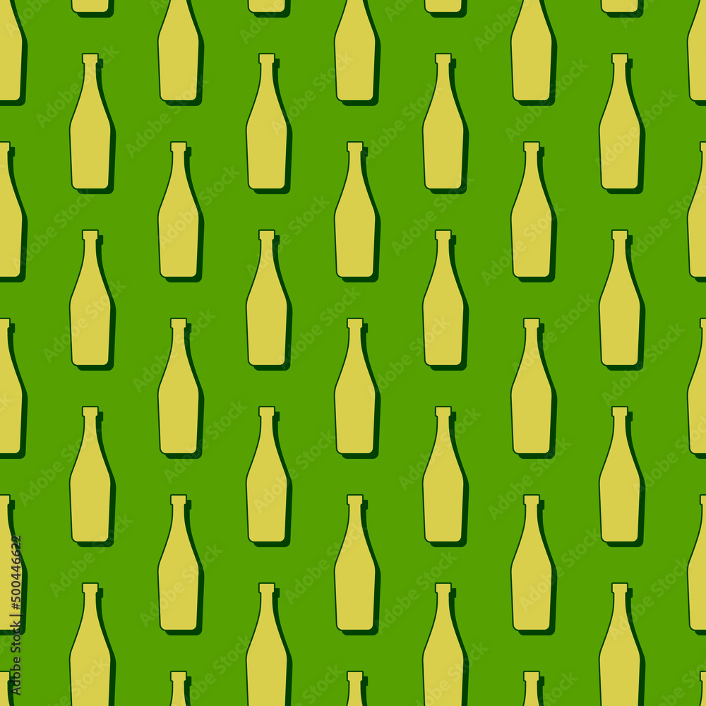 Martini bottles seamless pattern. Line art style. Outline image. Color repeat template. Party drinks concept. Illustration on background. Flat design style for any purposes