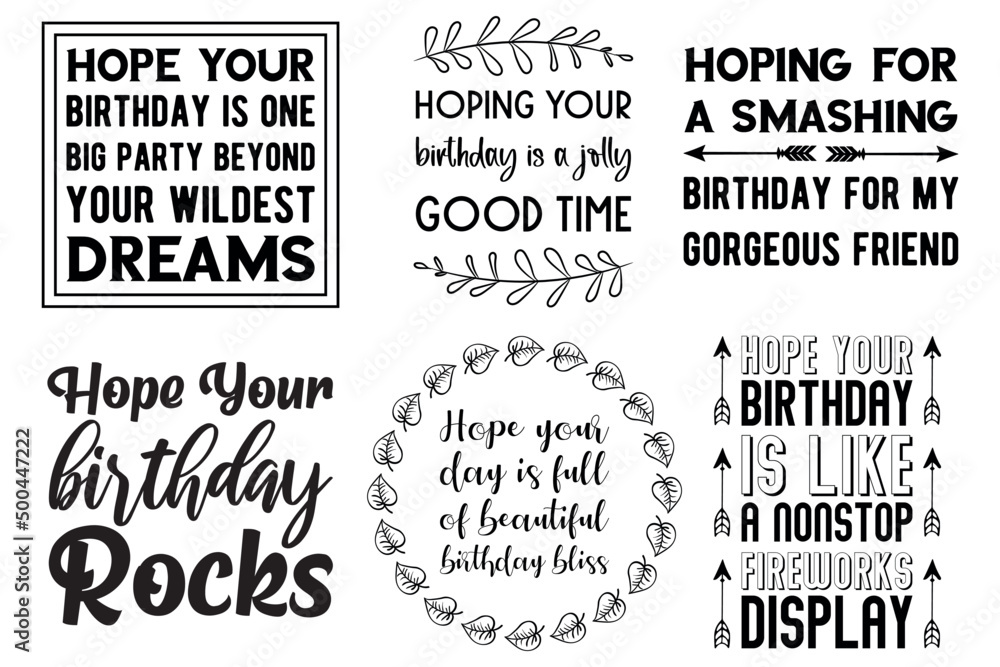 Happy birthday congratulations and wishes. Vector quotes bundle