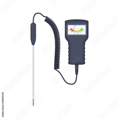 pH meter for soil with an external electrode. Device for measuring the acidity of the soil. Vector illustration.
