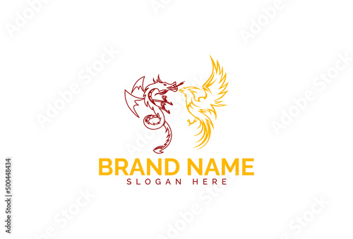 Silhouette of phoenix bird and dragon