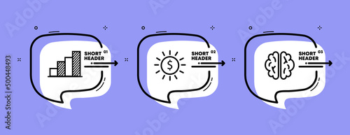 Career set icon. Chart, sun with dollar, brain, diagram. Perspective concept. Infographic timeline with icons and 3 steps. Vector line icon for Business and Advertising