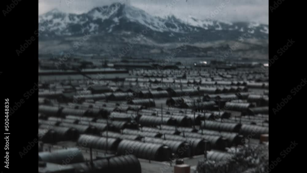 Adak Army Airfield Housing 1947 A view of rows of Quonset Huts and