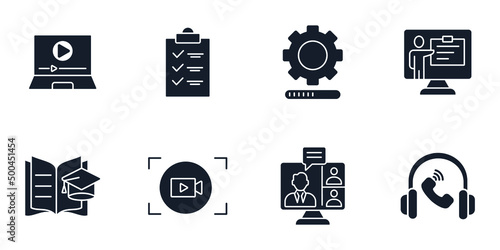 Video tutorial icons set . Video tutorial pack symbol vector elements for infographic web