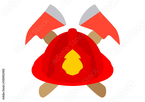 Icono de hachas y casco de bombero. 