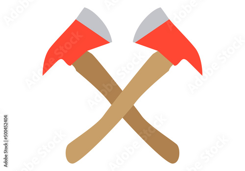 Hachas de madera con cabeza roja de metal.