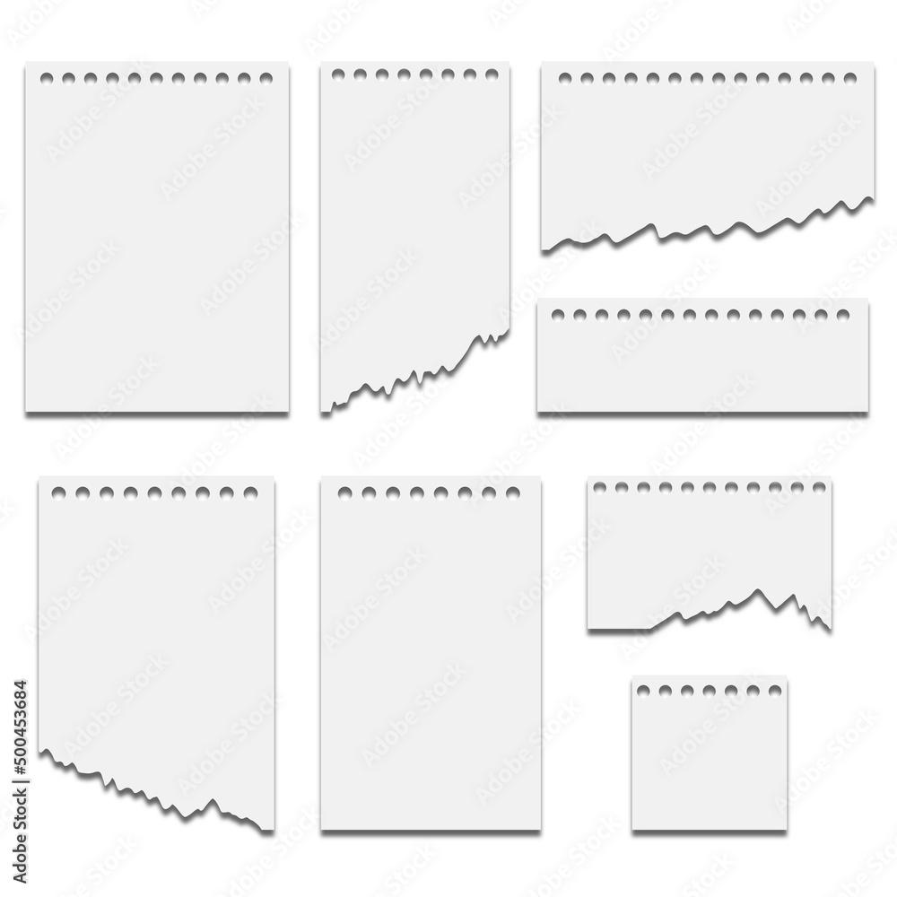 Torn sheets of paper. Torn paper strips set. note paper blank sign tag