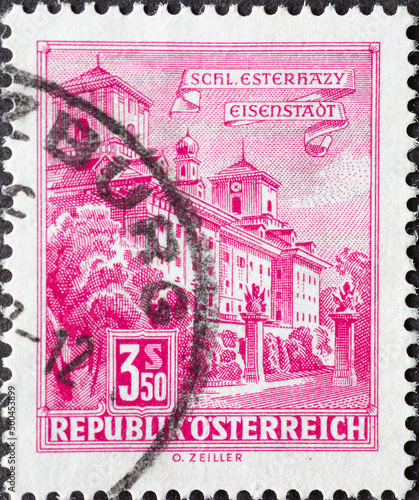 Austria - circa 1962: a postage stamp from Austria, showing the historic building of the Esterhazy Palace, Eisenstadt photo