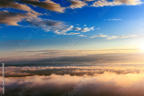 aerial view landscape sea of mist and clouds in sunrise sky , Chiangmai ,Thailand