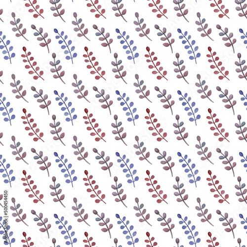 floral minimalistic pattern watercolor twigs gray background. Fabric design