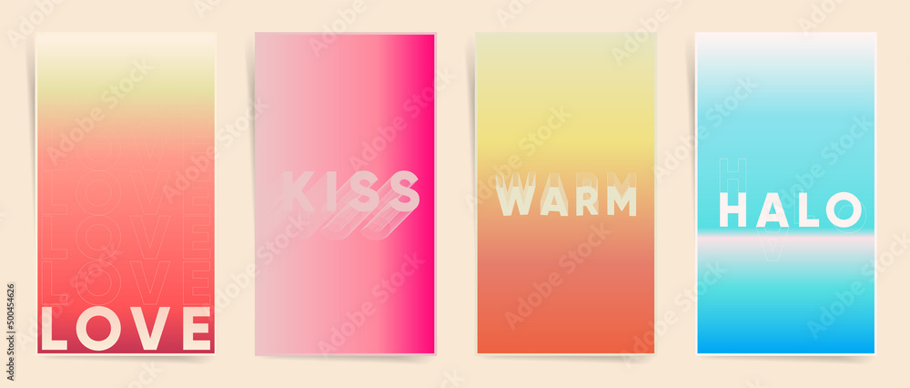 Summer party gradient neon design set for poster background, social media stories, posts, aesthetic blurry frames, decorative banners. Duotone vertical minimal vector cover vibes creatives.
