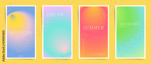 Japanese means - Aesthetic design. Summer gradient blurred frames cover template design set for poster, decorative interior placard, social media posts and stories. Duotone vector modern art.	