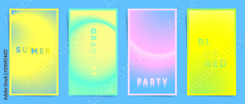 Summer gradient neon design set for poster background, social media stories, posts, aesthetic blurry frames and decorative banners. Duotone vertical minimal vector cover kit.