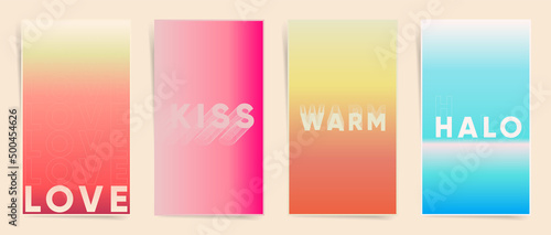 Summer party gradient neon design set for poster background, social media stories, posts, aesthetic blurry frames, decorative banners. Duotone vertical minimal vector cover vibes creatives.