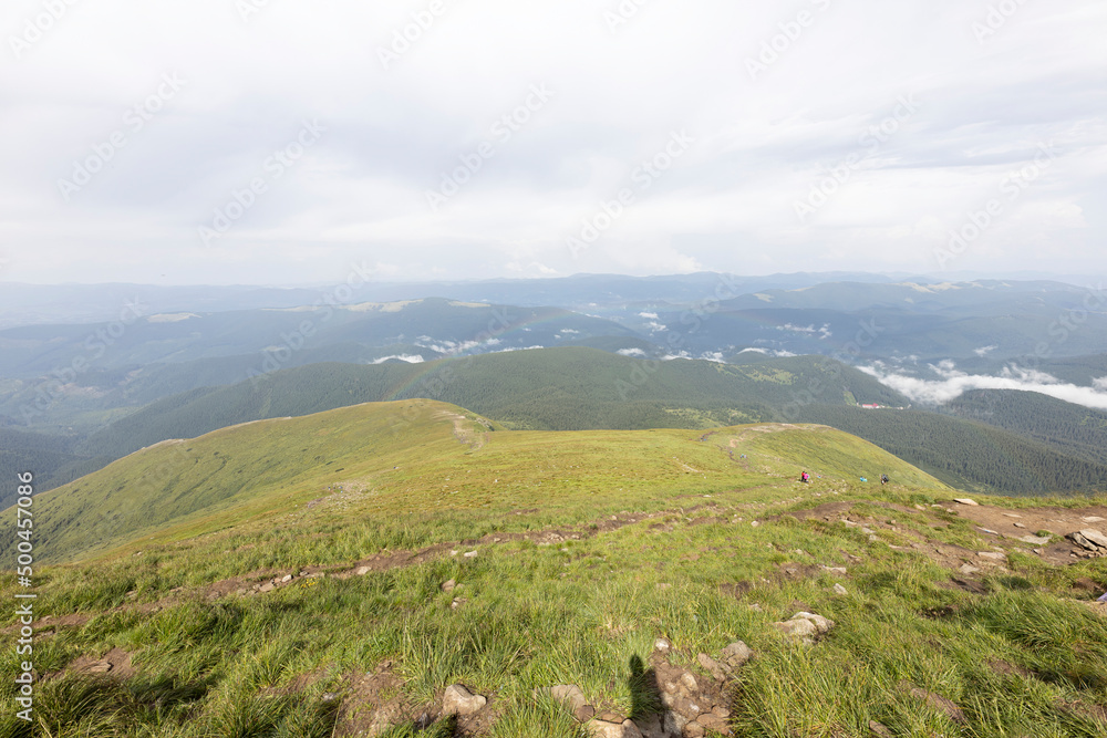 Fototapeta premium Panorama of mountains in the Ukrainian Carpathians on a summer day.