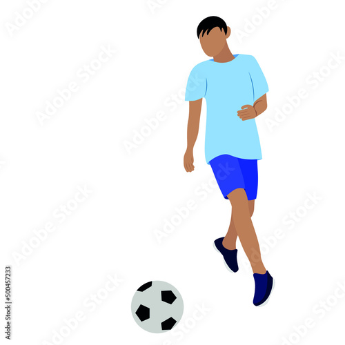 Portrait of a indian guy with a soccer ball, vector, isolated on white background, faceless illustration, a guy plays soccer