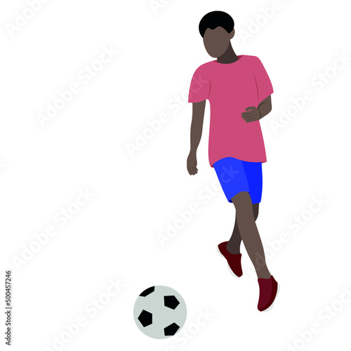Portrait of a dark-skinned guy with a soccer ball, vector, isolated on white background, faceless illustration, a guy plays soccer