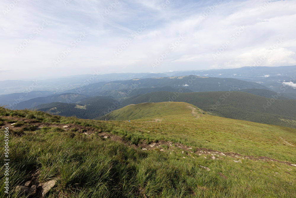 Panorama of mountains in the Ukrainian Carpathians on a summer day. Panorama of mountains in the Ukrainian Carpathians on a summer day.