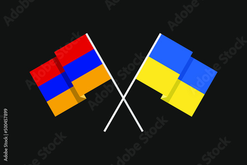 Flags of European and Asian countries Ukraine and the Republic of Armenia in national colors. Help and support from friendly countries. Flat minimal graphic design.